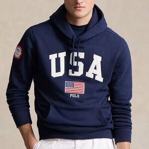 Polo by Ralph Lauren Navy Team USA Pullover Hoodie with Flag Graphic
